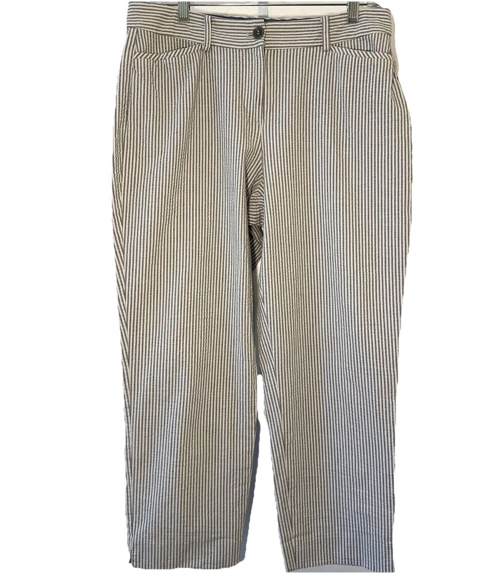 Talbots Perfect Crop Curvy Pants Size 8 Blue White Stripe Cropped Stretch